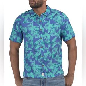Fair Harbor Marina Tropical Print Short Sleeve Shirt in cobalt Size medium nwt